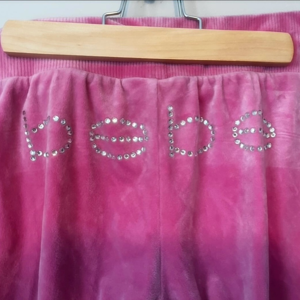 Bebe Fuchsia Velour Pants with Rhinestone Detail